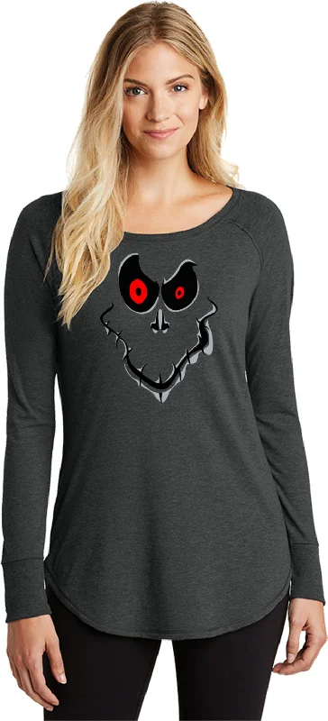 Super Bargain Ladies Halloween T-shirt Ghost Face Tri Blend Long Sleeve