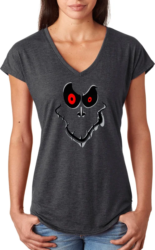 The Best Prices Ladies Halloween T-shirt Ghost Face Triblend V-Neck