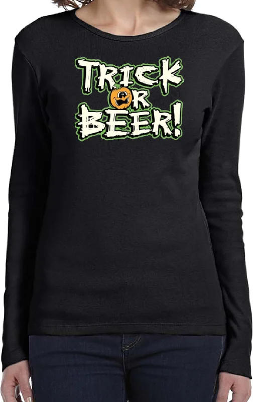 Lowest Price Ladies Halloween T-shirt Trick or Beer Long Sleeve