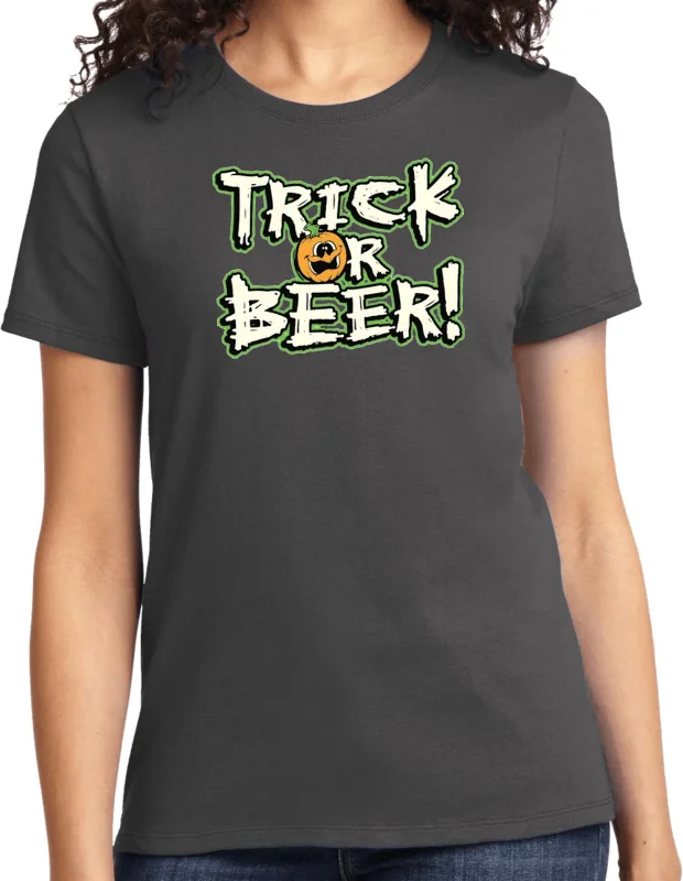 Instant Discount Ladies Halloween T-shirt Trick or Beer