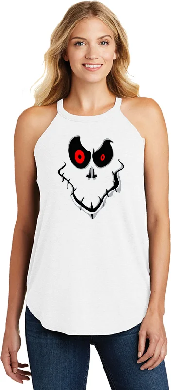 Super Deal Ladies Halloween Tank Top Ghost Face Tri Rocker Tanktop