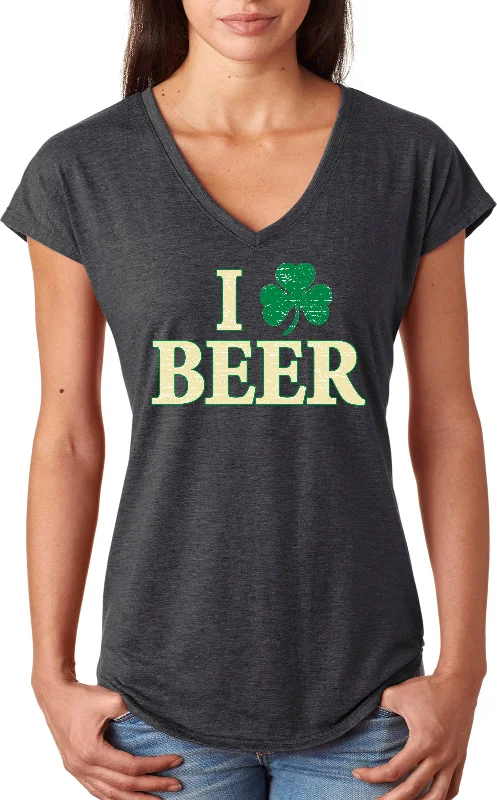 Price Cut Ladies St Patricks Day Shirt I Love Beer Triblend V-Neck