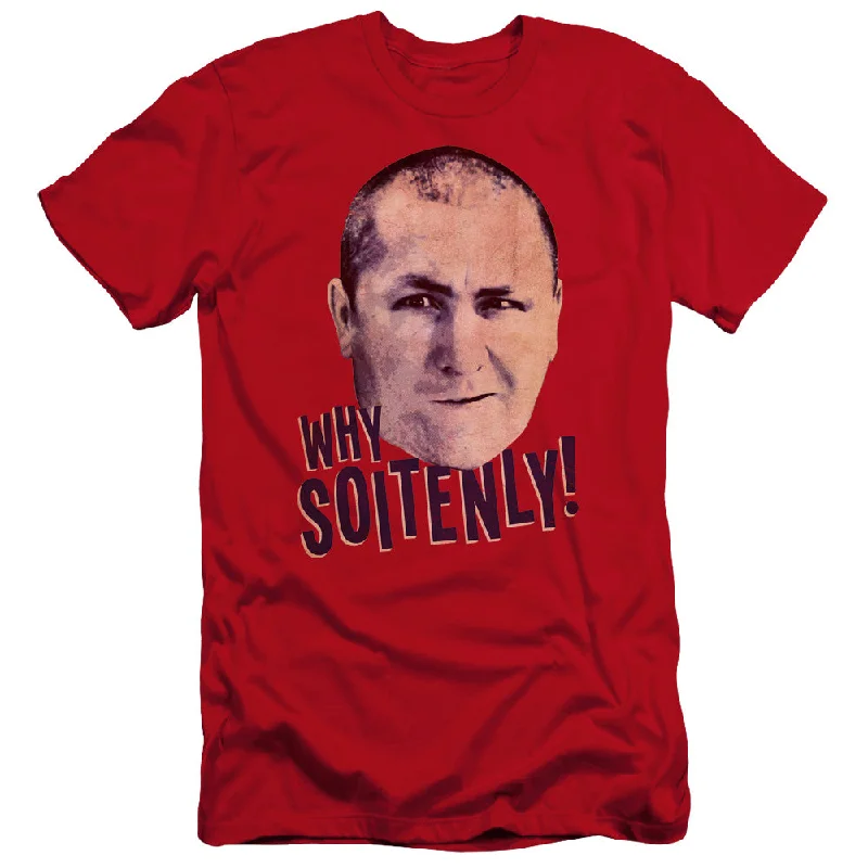 Super Deal Three Stooges Premium Canvas T-Shirt Curly Why Soitenly Red Tee