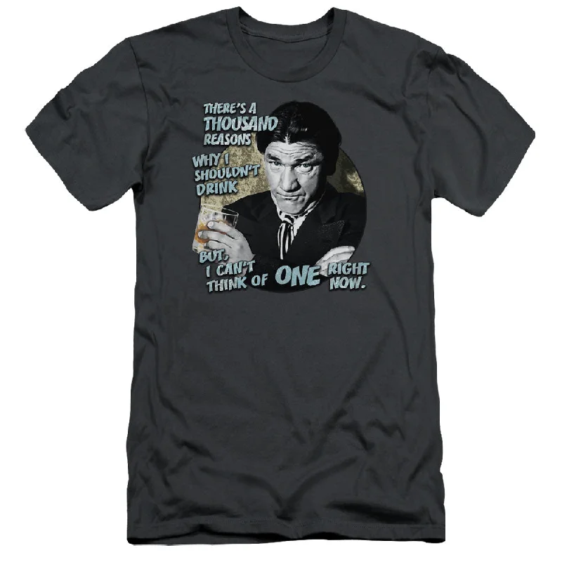 Huge Savings Three Stooges Slim Fit T-Shirt Shemp Reasons to Drink Charcoal Tee