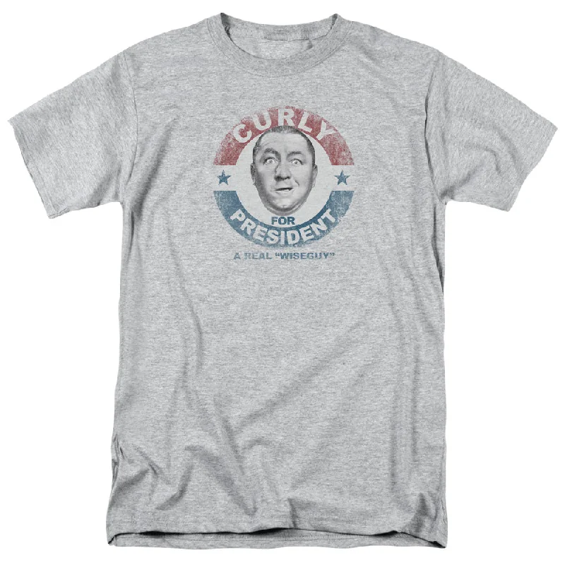 Can't Miss Three Stooges T-Shirt Curly for President Athletic Heather Tee