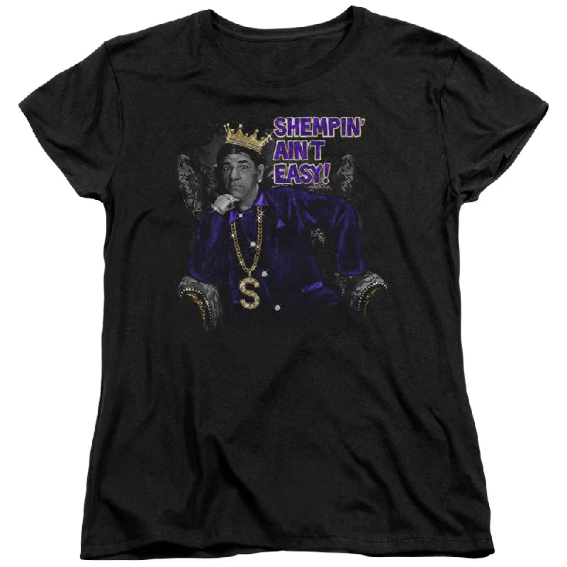 Midnight Madness Three Stooges Womens T-Shirt Shempin' Ain't Easy Black Tee