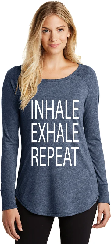 Closeout Sale Inhale Exhale Repeat Triblend Long Sleeve Tunic Yoga Shirt