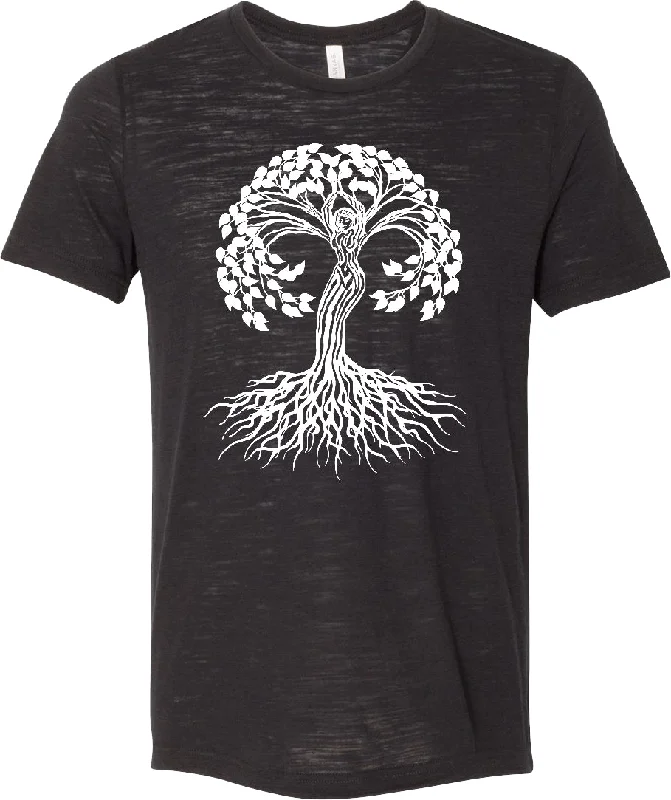 Midnight Madness White Celtic Tree Burnout Yoga Tee Shirt