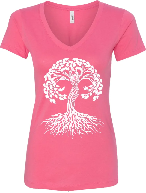 Price Cut White Celtic Tree Ideal V-neck Yoga Tee Shirt