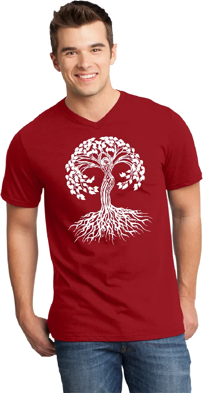 Now or Never White Celtic Tree Important V-neck Yoga Tee Shirt