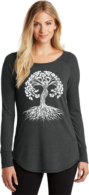 Overstock White Celtic Tree Triblend Long Sleeve Tunic Yoga Shirt