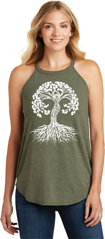 Online Only White Celtic Tree Triblend Yoga Rocker Tank Top